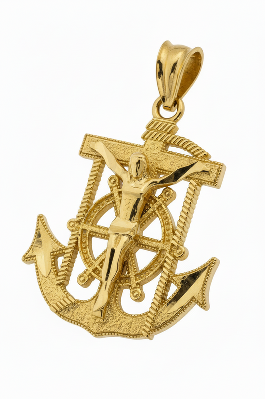 10K Crucifix Anchor Pendant