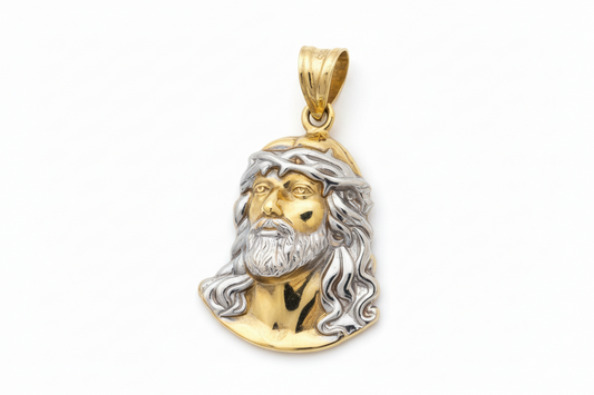10K Gold Two Tune Jesus Face Pendant