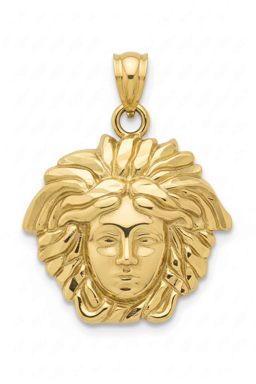 10K Gold Medusa Head Pendant