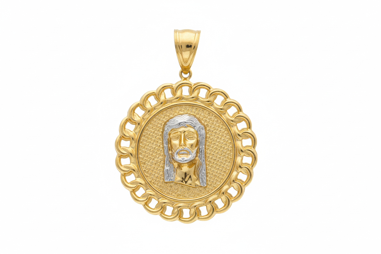 10K Gold Jesus Head Circle Pendant