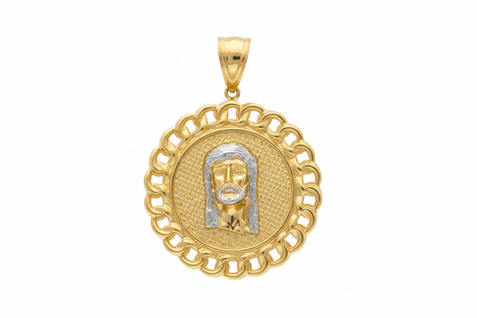 10K Gold Jesus Head Circle Pendant