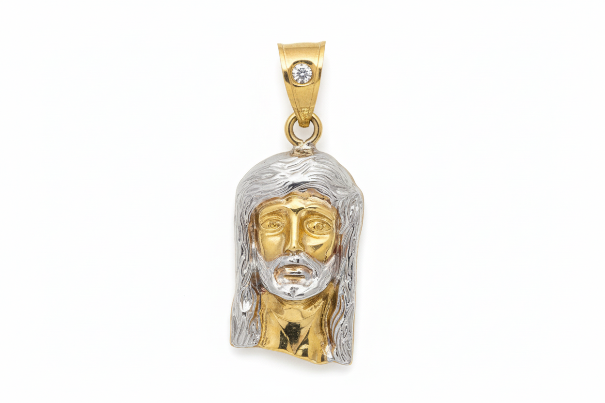 10K Gold Two Tone Jesus Head Pendant