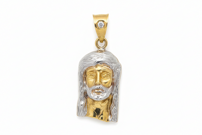 10K Gold Two Tone Jesus Head Pendant