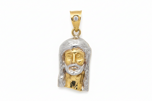 10K Gold Two Tone Jesus Head Pendant