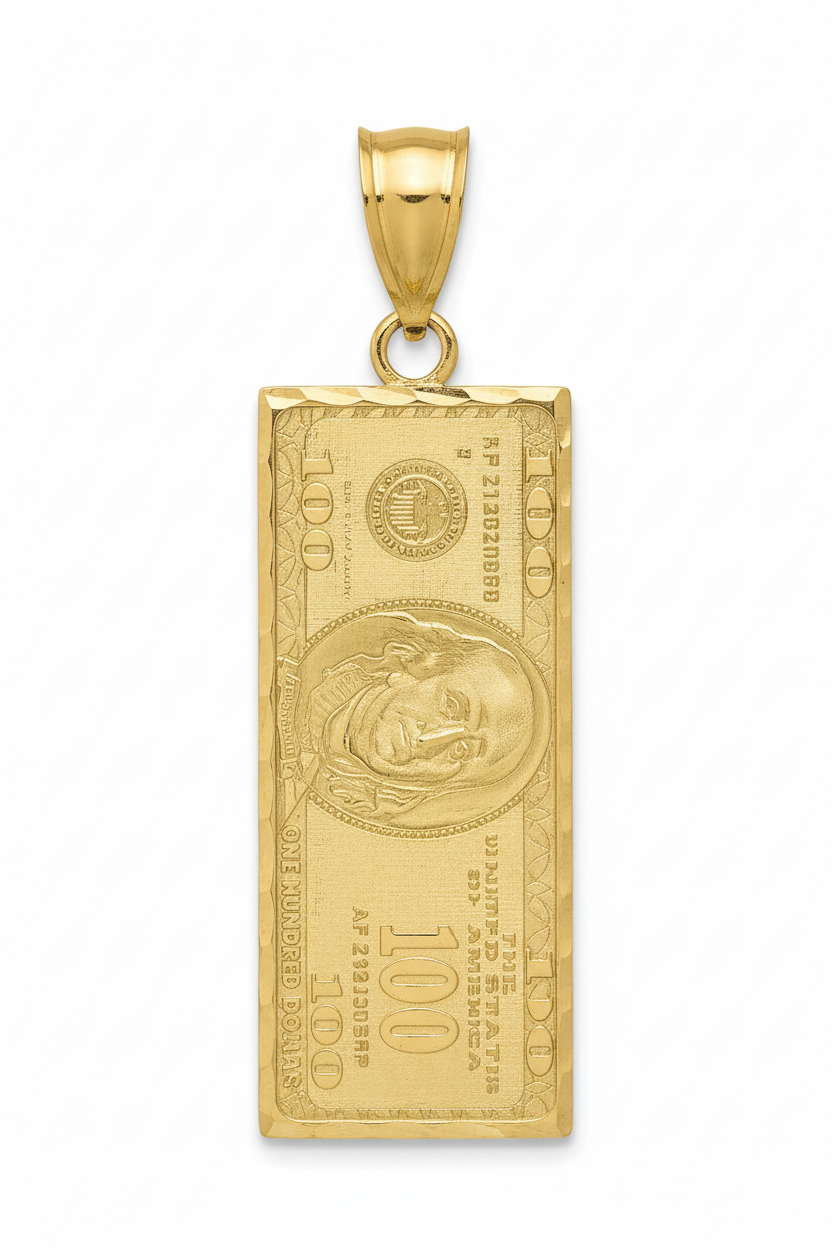 10K Gold $100 Bill Pendant