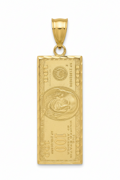 10K Gold $100 Bill Pendant