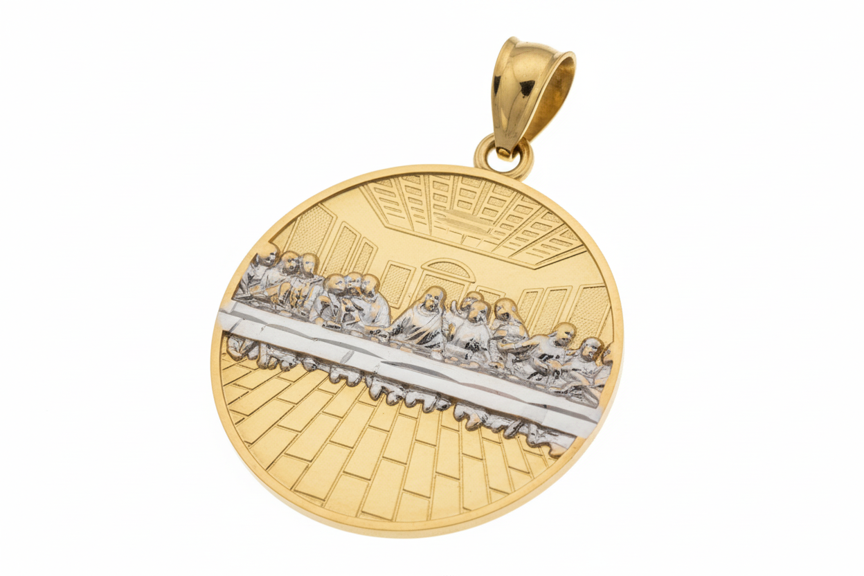 10K Gold Last Supper Circle Pendant (Medium)