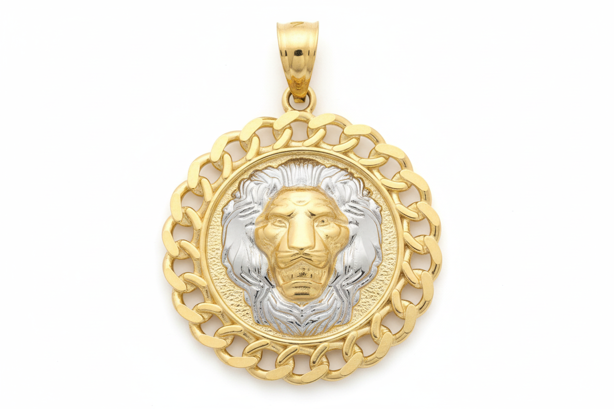 10K Gold Lion Circle Pendant