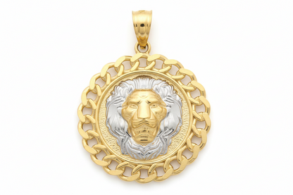 10K Gold Lion Circle Pendant