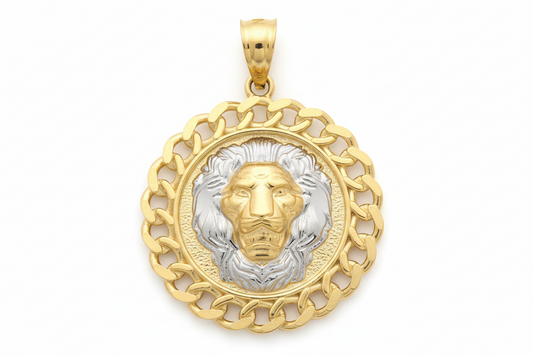 10K Gold Lion Circle Pendant