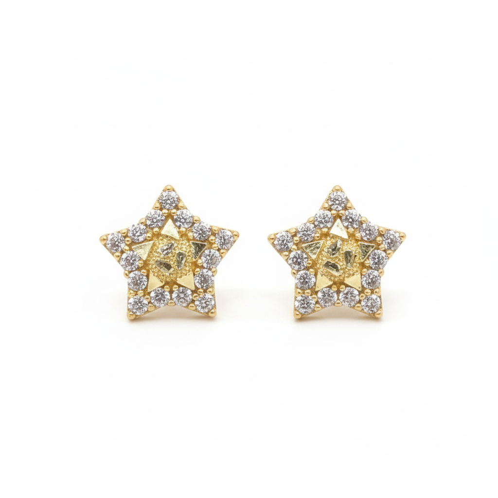 10K Glacier Cut Star Nugget Earrings