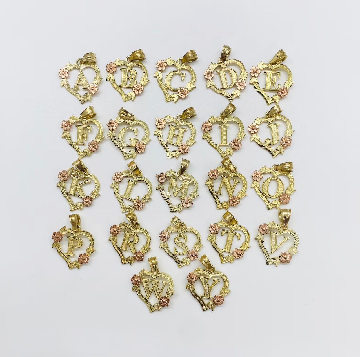 10K Heart Initial Pendant Charm