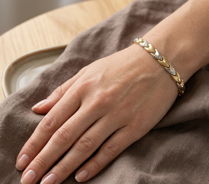 10K Solid Gold Two Tone Bracelet - 7.5 Inches