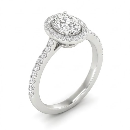 14K White Gold Oval Diamond Ring 1.00 CT Lab Grown