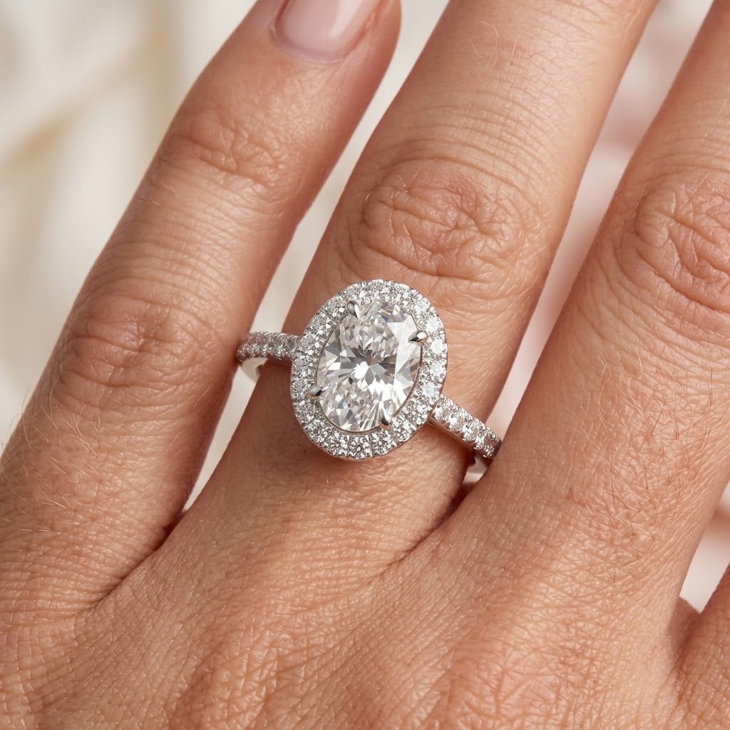 14K White Gold Oval Diamond Ring 1.25 CT Lab Grown