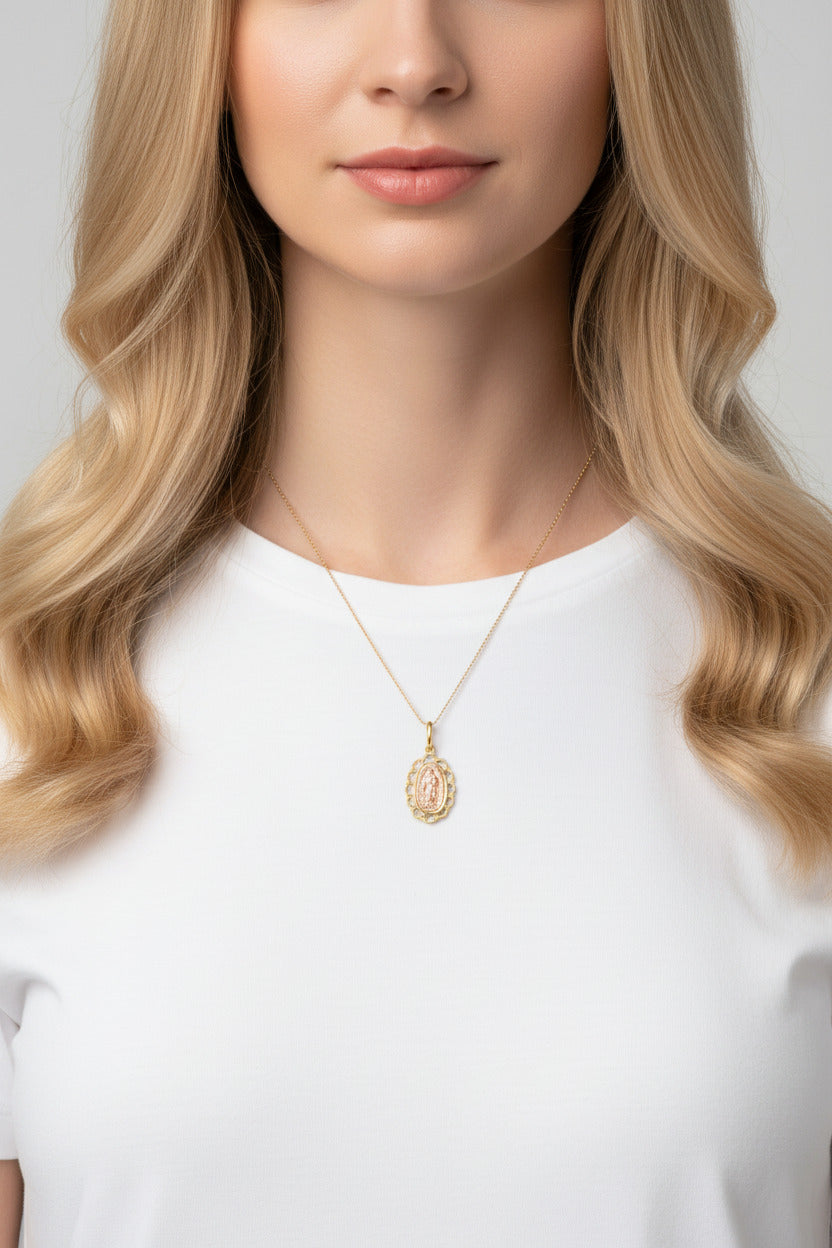 14K Two Tone Gold Mother Mary Pendant