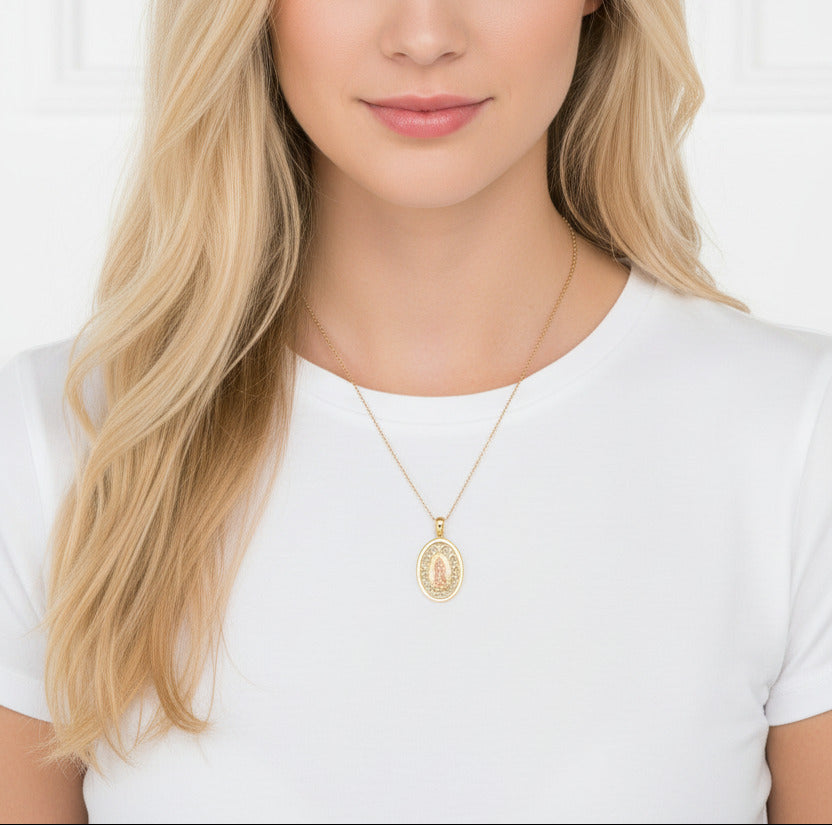 14K Two Tone Gold Mother Mary Pendant