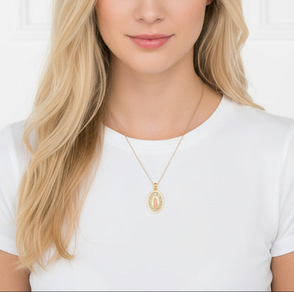 14K Two Tone Gold Mother Mary Pendant