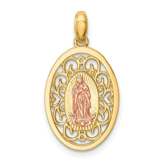 14K Two Tone Gold Mother Mary Pendant