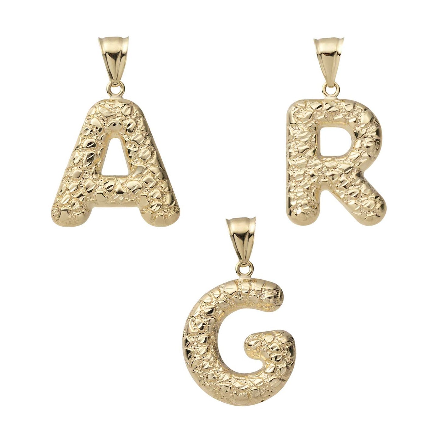10K Solid Gold Nugget Initial Pendant