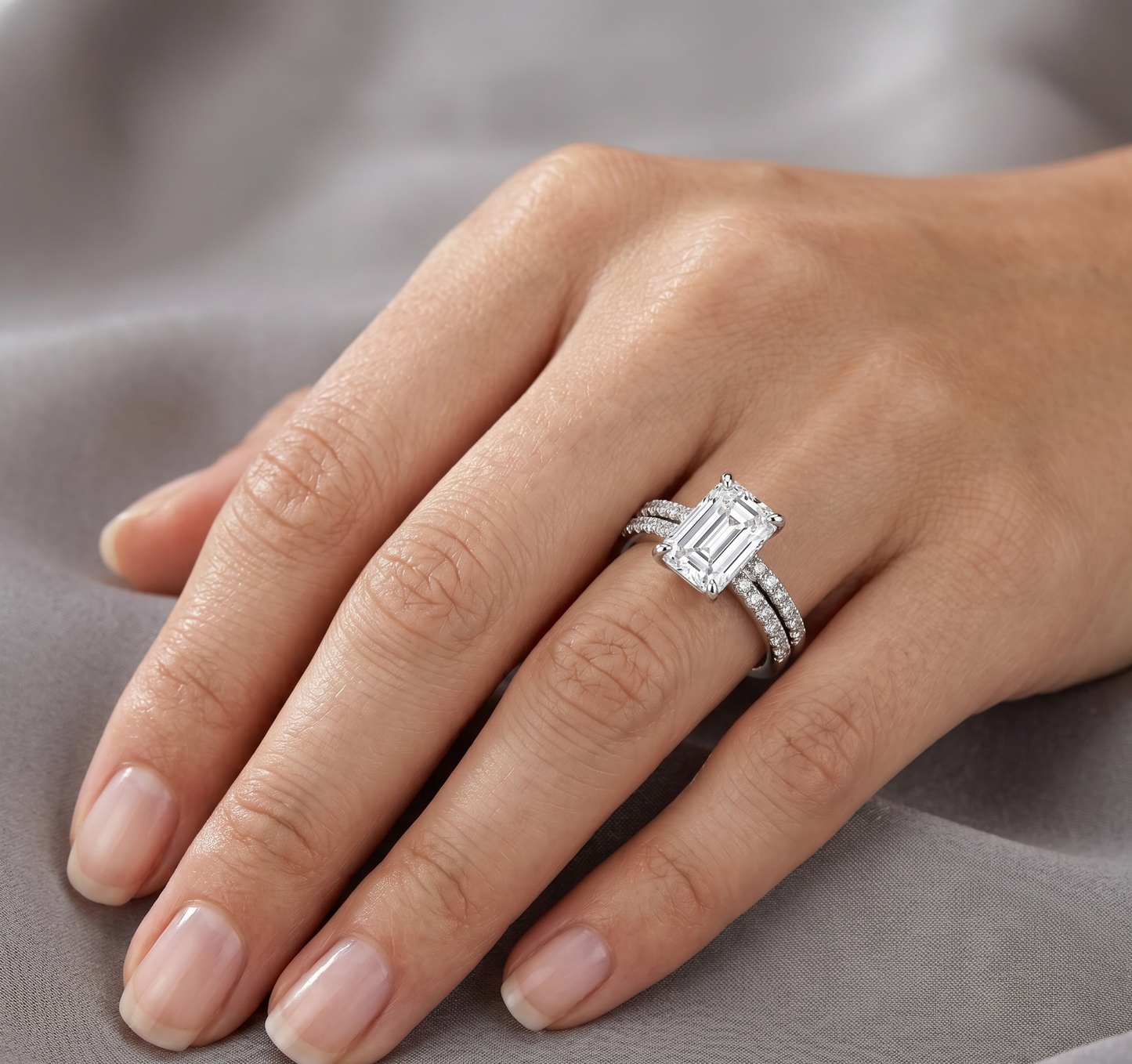 10K White Gold Emerald Cut Bridal Set