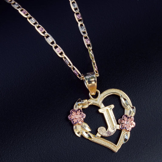 10K Heart Initial Pendant Charm