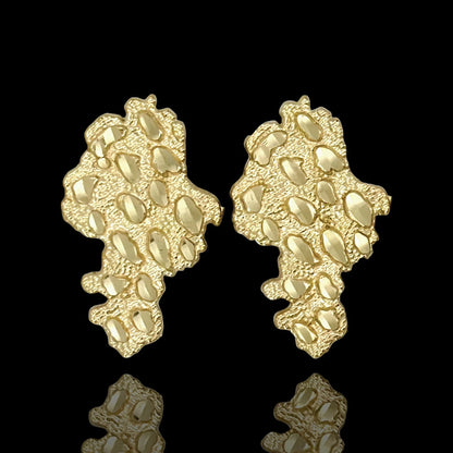10K Yellow Gold Nugget Earrings - Chain Included