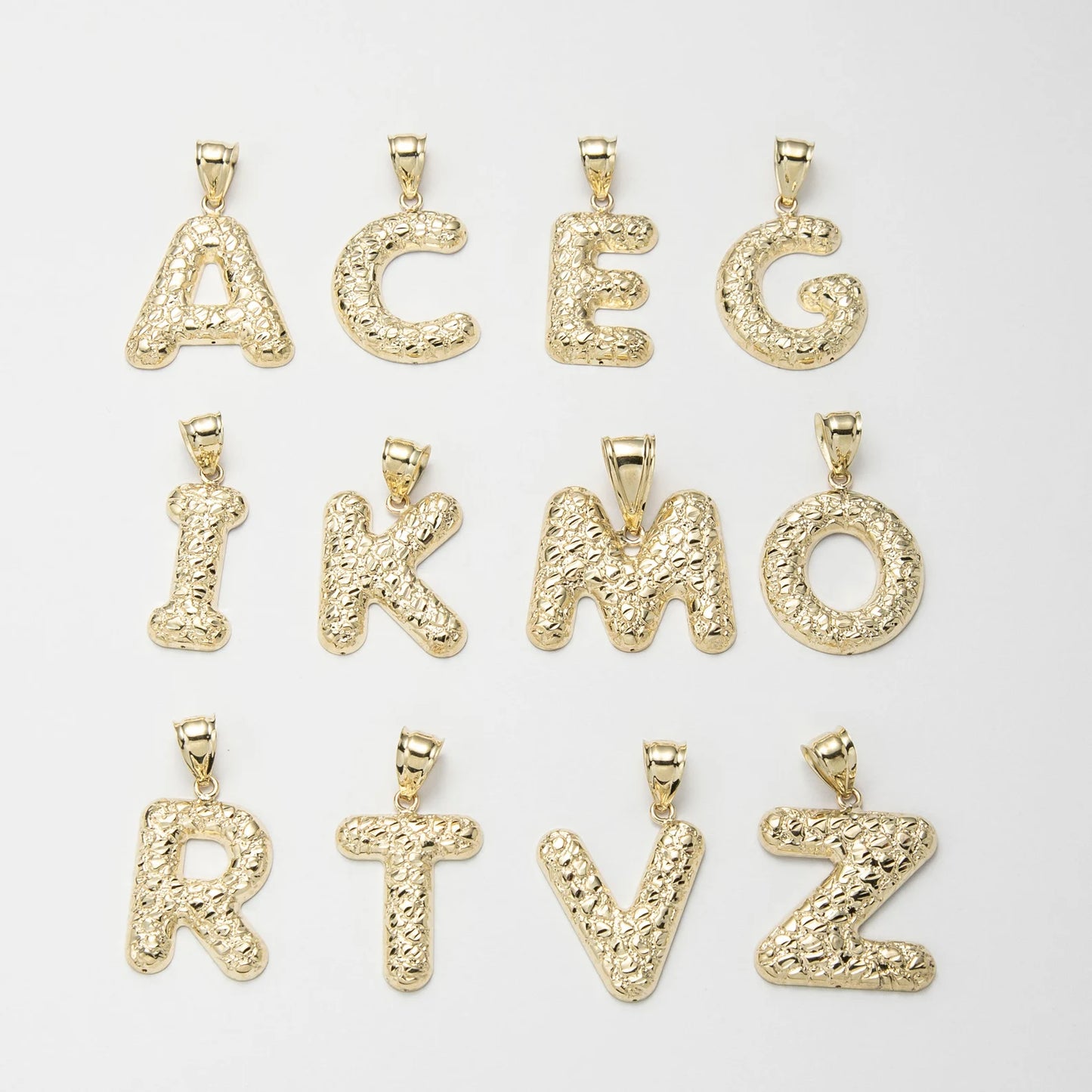 10K Solid Gold Nugget Initial Pendant