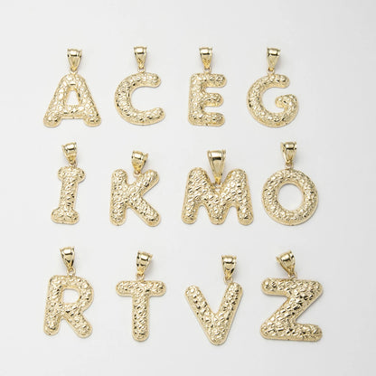 10K Solid Gold Nugget Initial Pendant