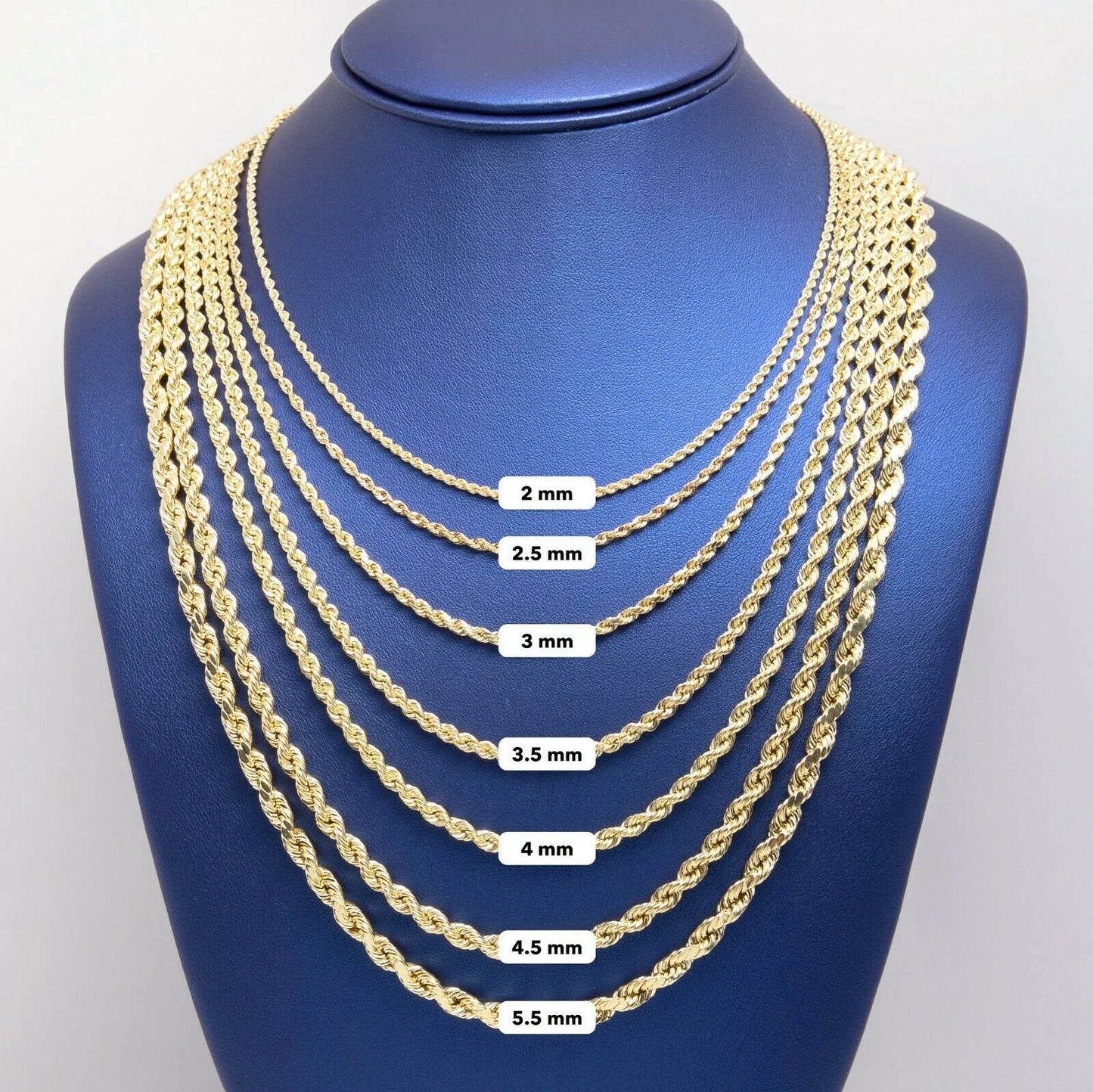 10K Yellow Gold Solid Rope Chain Necklace