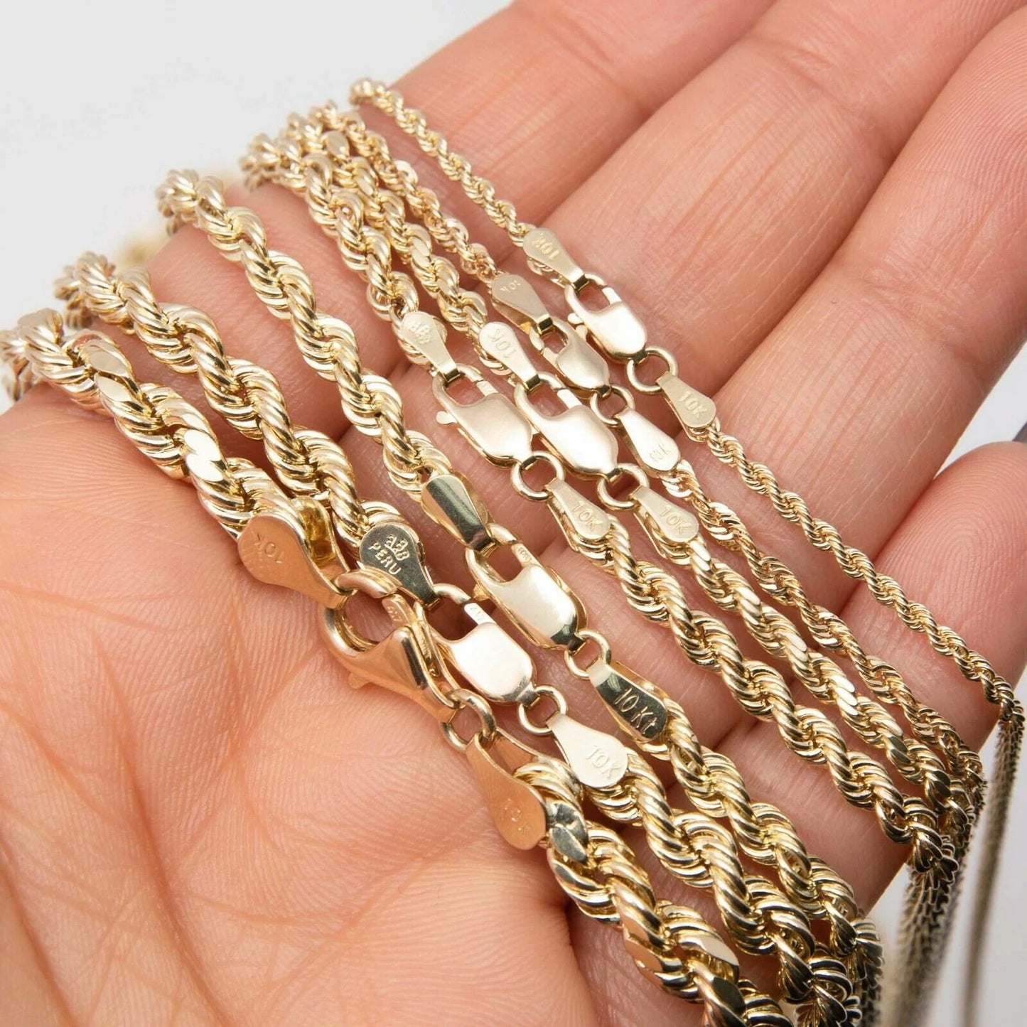 10K Yellow Gold Solid Rope Chain Necklace