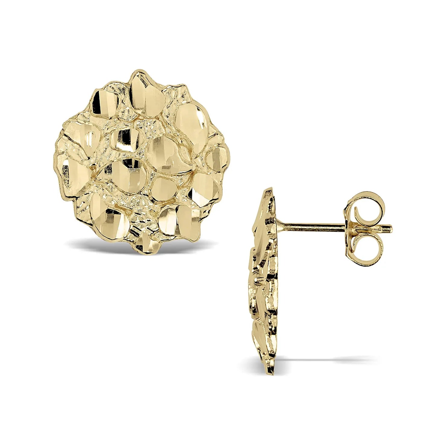 10K Round Gold Nugget Earrings - Chain Included