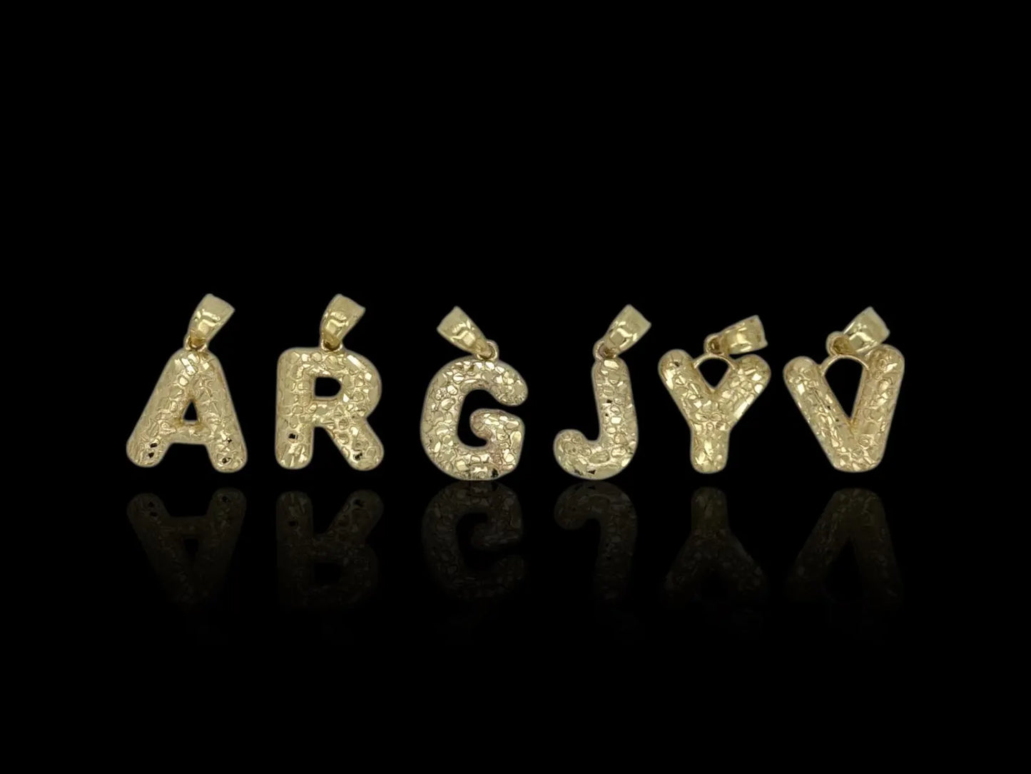 10K Solid Gold Nugget Initial Pendant