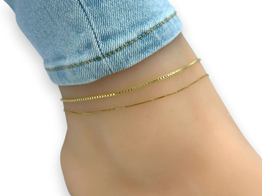 10K Yellow Gold Box Anklet