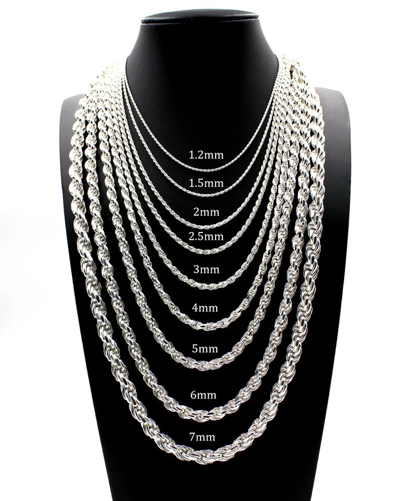 925 Sterling Silver Rope Chain Necklace