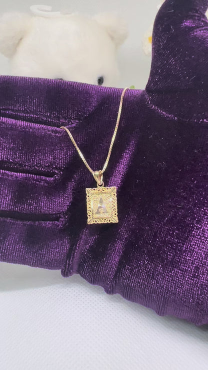 10K Square Initial Pendant Charm