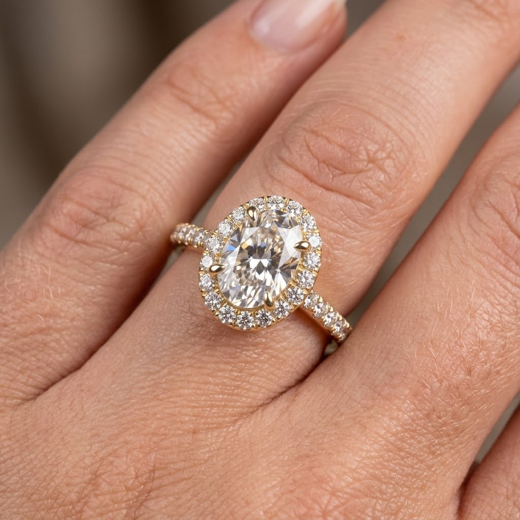 14K Yellow Gold Gold Oval Diamond Ring 1.00 CT Lab Grown
