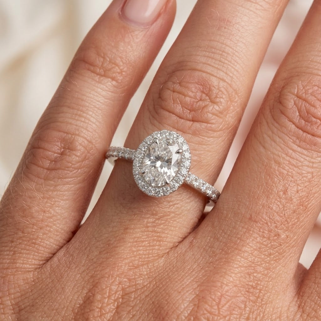 14K White Gold Oval Diamond Ring 1.00 CT Lab Grown